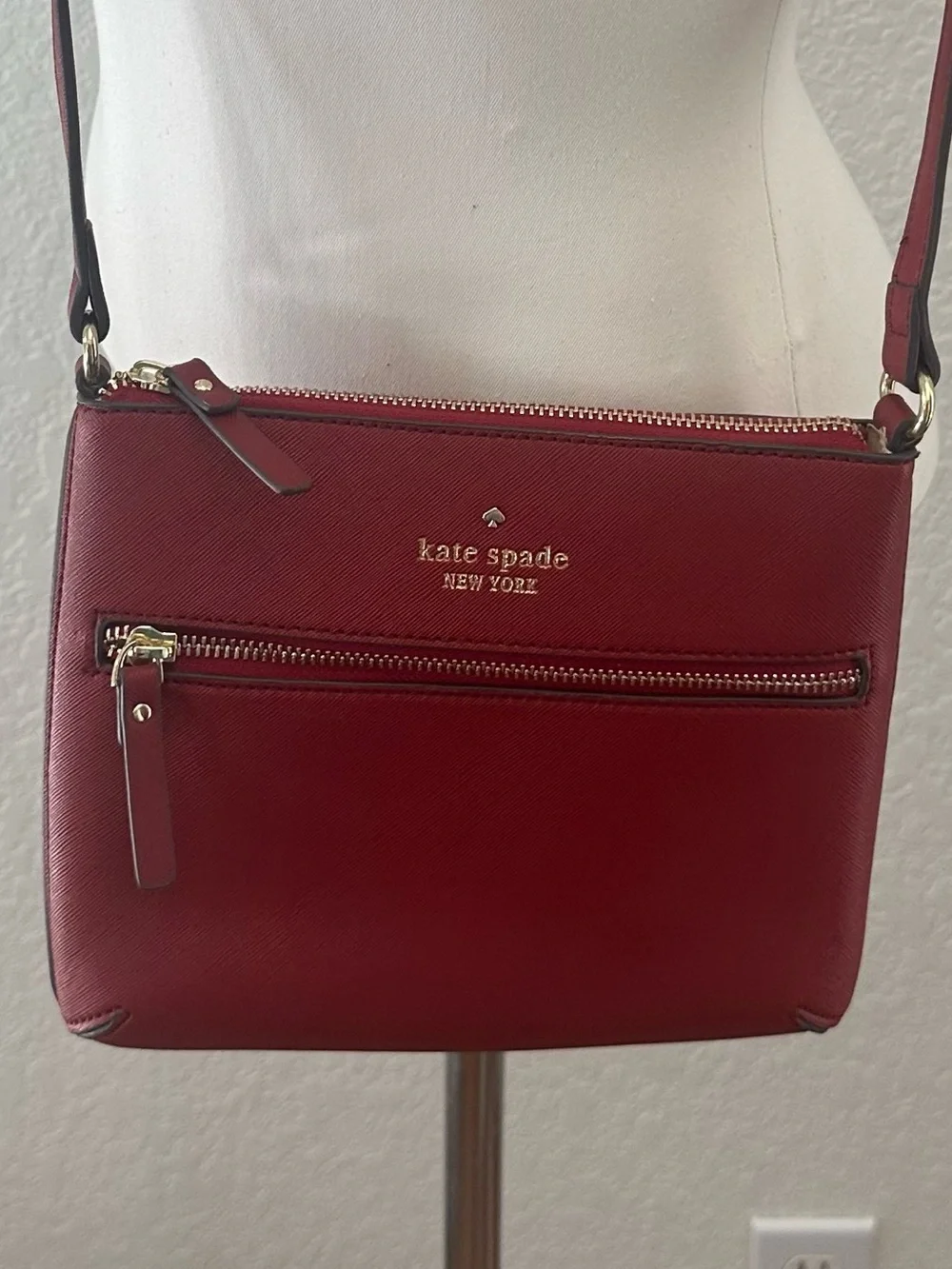 kate spade Rust Red Leather Crossbody with Front Zip Pocket Leather